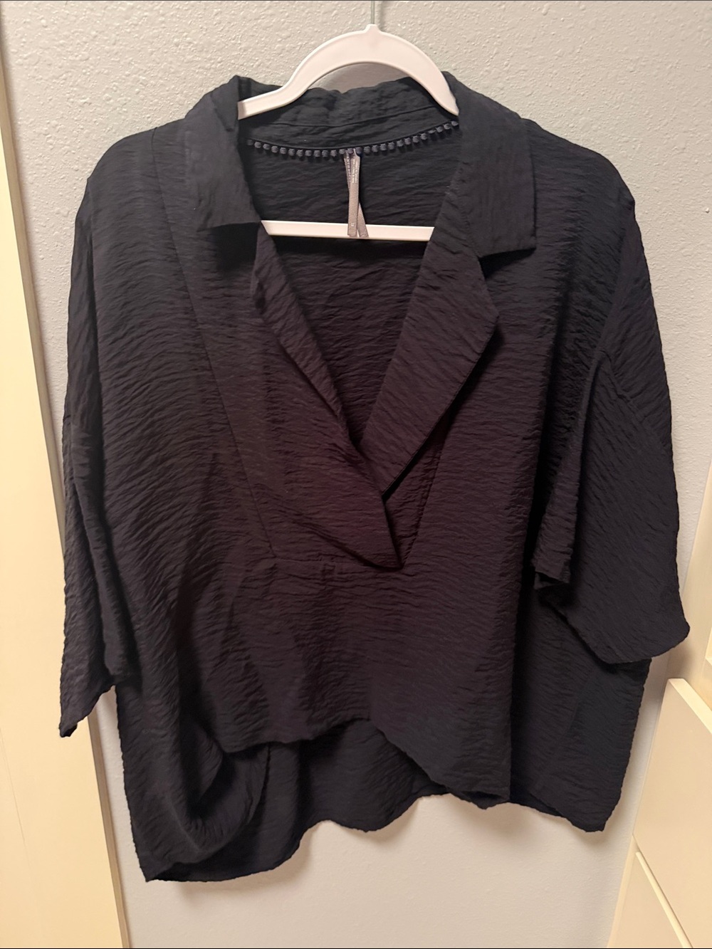 Anthropologie Black Textured V-Neck Collared Tunic